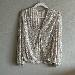 Elegant Sequin Wrap Blouse - Silver